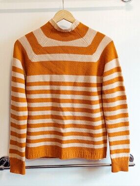 Max & Co Cashmere Orange Stripe Mock Neck Sweater Size Small